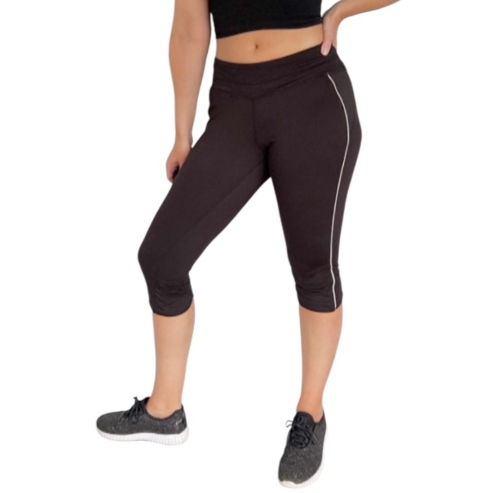 Tangerine black white stripe crop length mid rise workout leggings size medium